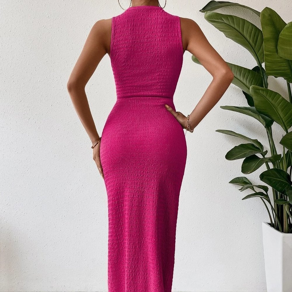 Pink Sexy Cut Out Twist Front Split Thigh Dress - Picture 3 of 5